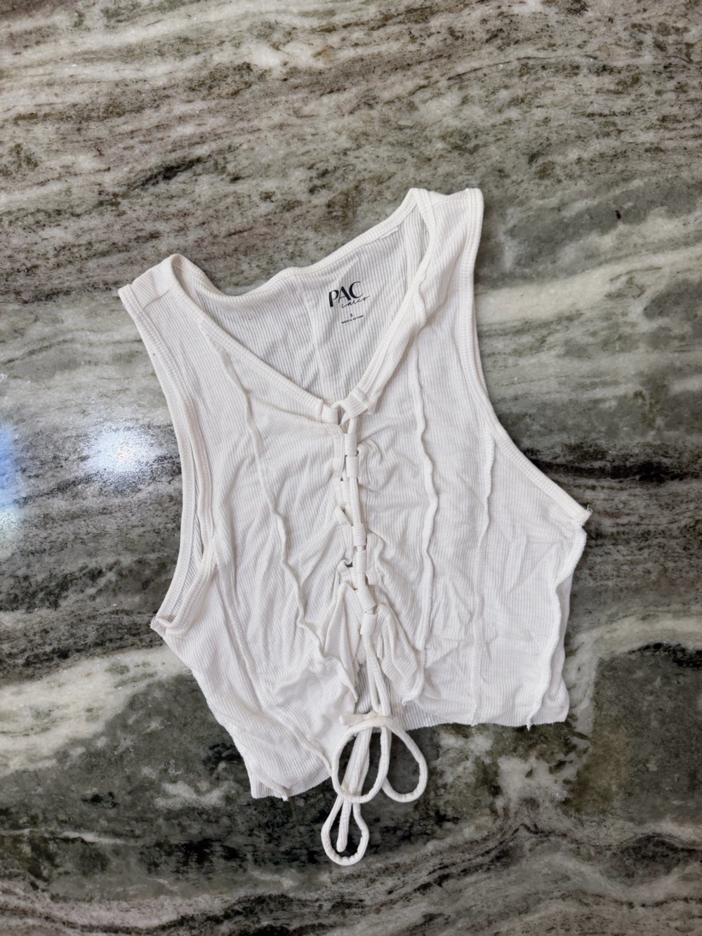 PacSun White Ribbed Lace-Up Cropped Tank